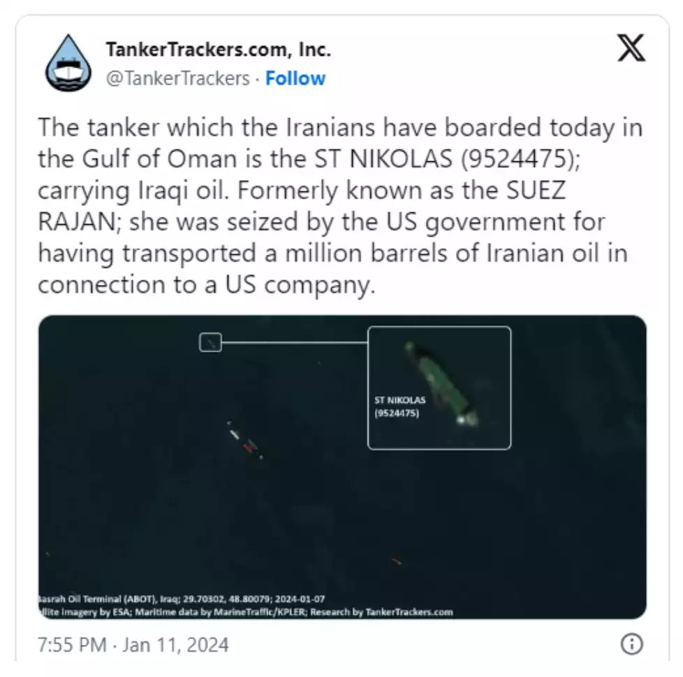Tweet mentioning location of U.S. oil tanker Tweet mentioning location of U.S. oil tanker